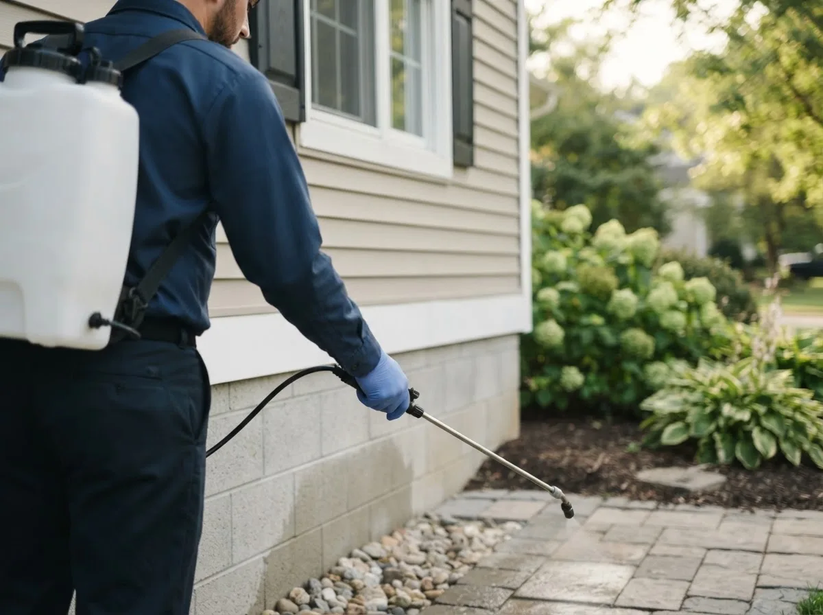Pest control technician inspecting a home in Centerville, LA